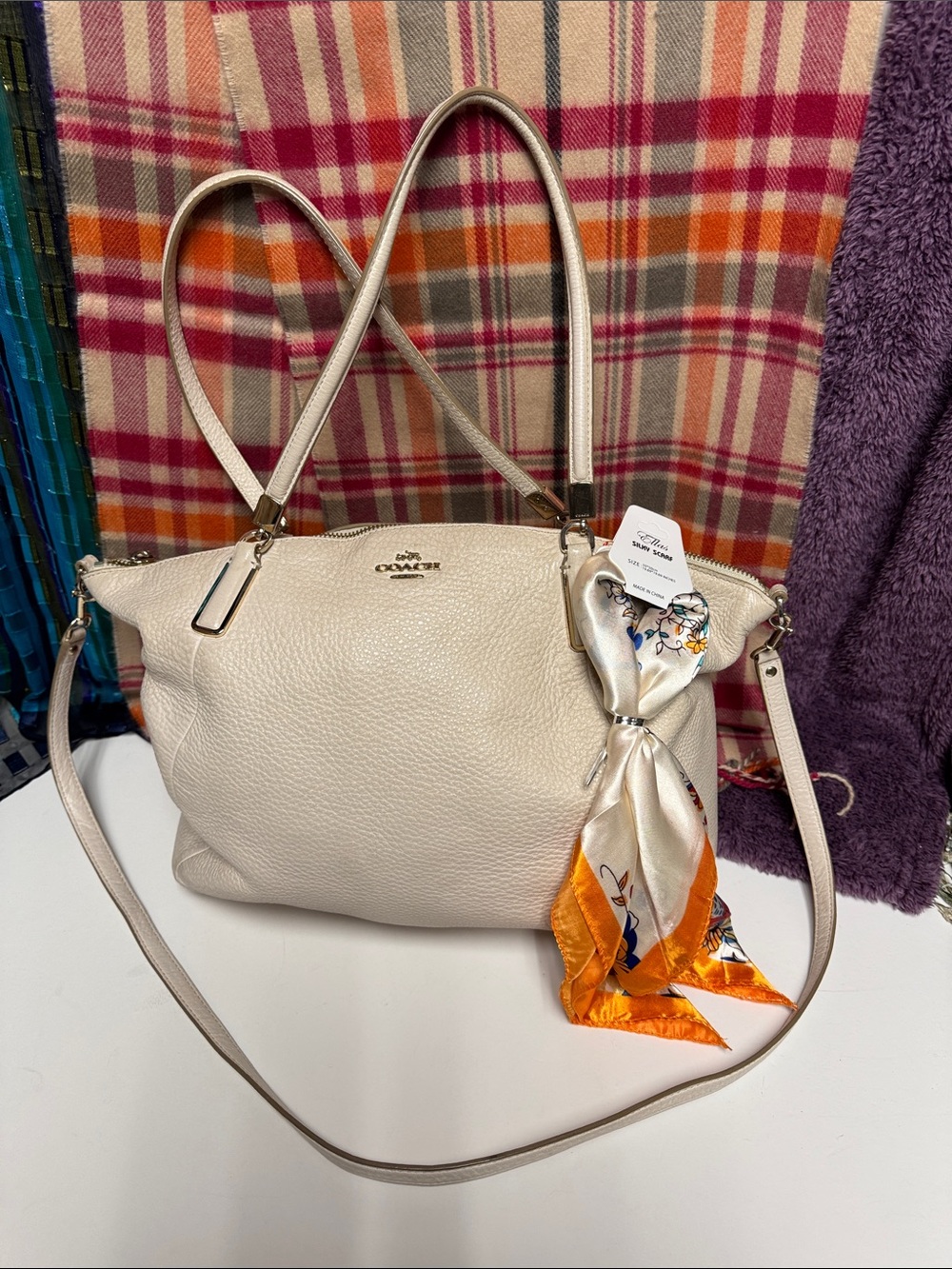 Coach Cream Pebbled Leather Tote with Removable Strap